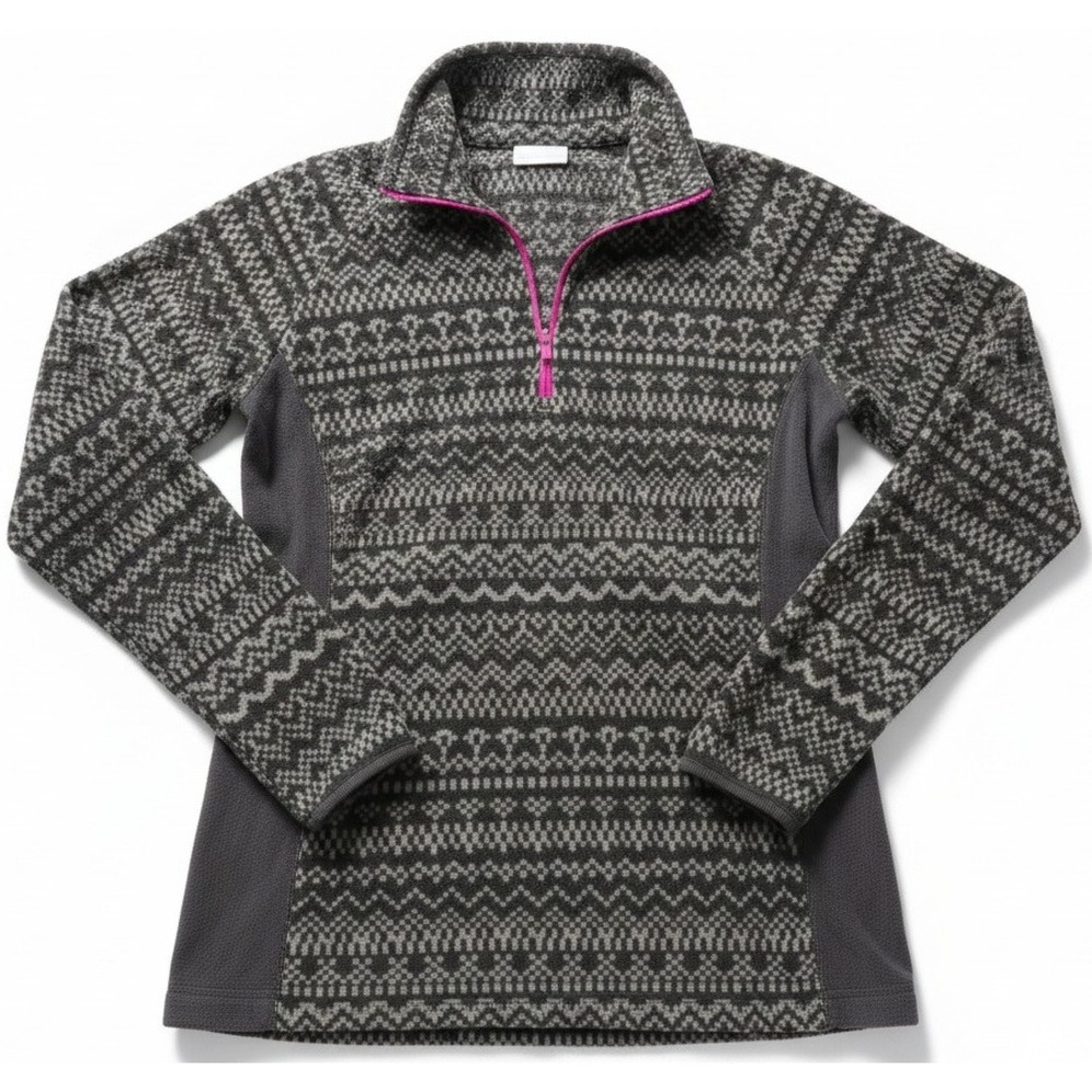 Columbia Women's Medium 1/4 Zip Pullover Gray Fair Isle Fleece Sweater
